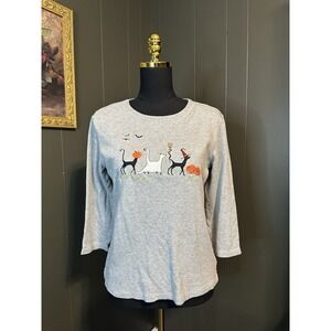 Classic Elements Cotton‎ 7/8 Sleeve Halloween Cats Pullover Top S Small